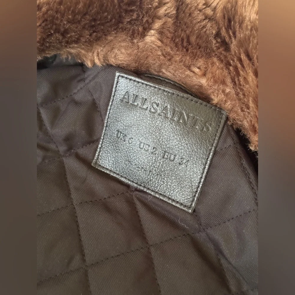 ALLSAINTS Rigby Lux Leather Biker Jacket w/ detachable faux fur collar, size 2 - Picture 11 of 11